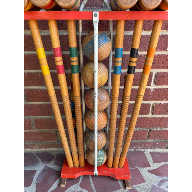 Antique Wooden Croquet Complete Set on Stand, 24 Pieces For Sale - Image 4 of 12