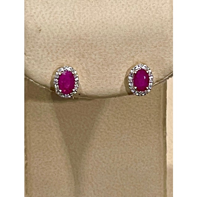 1 Carat Oval Natural Ruby and Diamond Stud Post Earrings 14 Karat Yellow Gold For Sale - Image 16 of 18