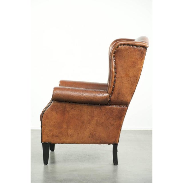 1990s Sheepskin Wing Armchair with Black Piping For Sale - Image 5 of 18