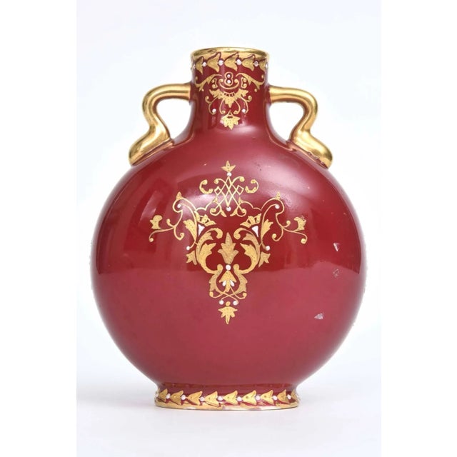 Coalport Porcelain Antique Vase Coalport England Hand Painted with Jeweling and Raised Gilt For Sale - Image 4 of 10