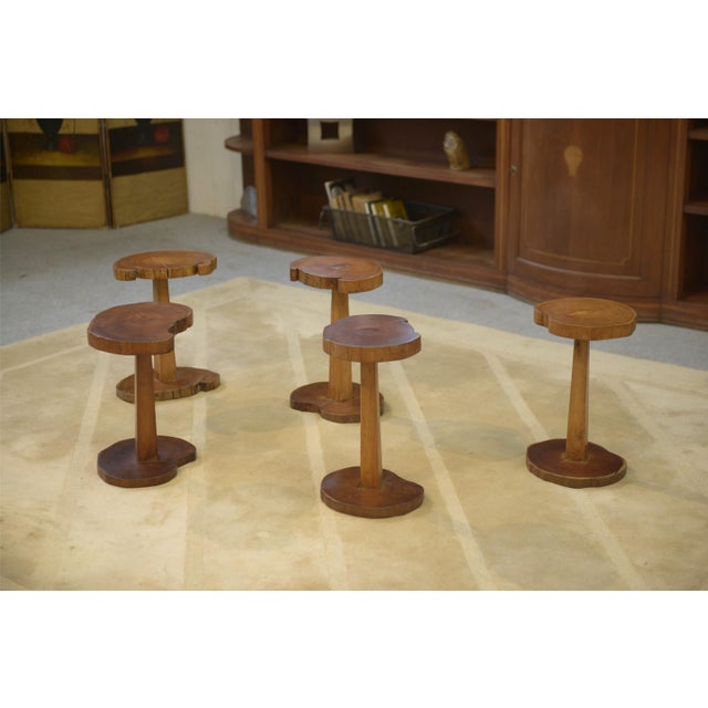 Vintage Brutalist Wooden Side Tables, 1960s, Set of 5 For Sale - Image 9 of 9