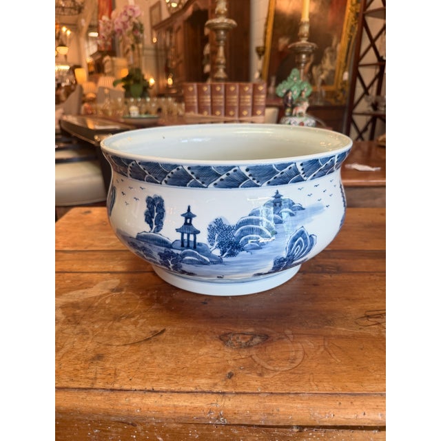 Chinoiserie Port 68 Blue & White Chinoiserie Porcelain Centerpiece Bowl For Sale - Image 3 of 6