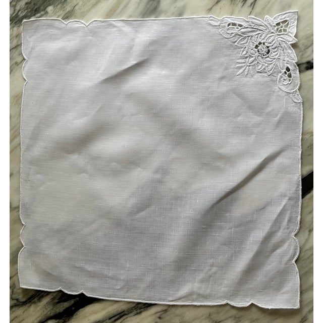 1980s Vintage Lotus Flower Motif White Napkins - Set of 8 For Sale - Image 5 of 14