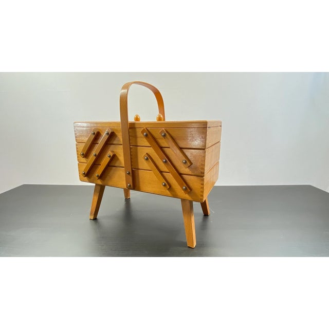 Vintage Rustic Cantilever Sewing Box Retro Boho Old Desktop Sewing Box Old Cantilever Sewing Storage Old Sewing Storage Old Sewing Box. For Sale - Image 6 of 11