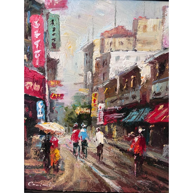 Signed Small European Street Scene Oil Painting Impasto City Artwork, Framed For Sale In Jacksonville, FL - Image 6 of 11