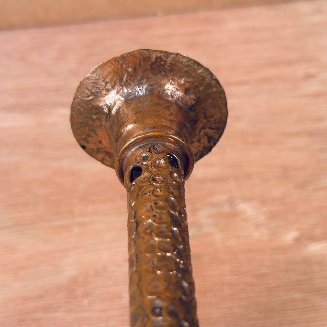 Hessel Studios "Lesson of the Moth" Arts & Crafts Hammered Copper Candle Holder For Sale In Philadelphia - Image 6 of 11