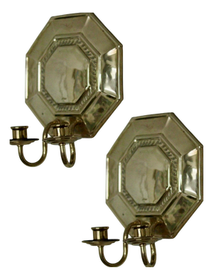 Swedish Octagonal Brass Double Arm Sconces, Set of 2