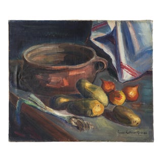 Nature Morte D'Hiver' French Vintage Original Still Life Oil Painting, 1950s For Sale