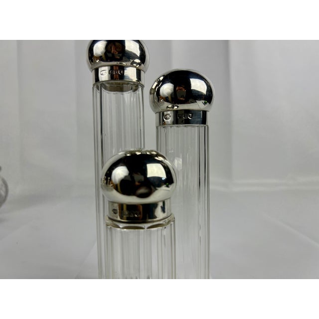 English 3 Pc, Henry Greaves "Clamamus Abba Pater" Sterling Silver & Crystal Dresser Jars For Sale - Image 3 of 8