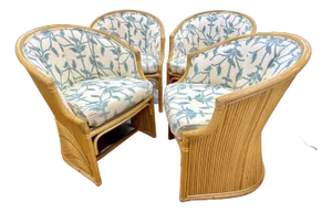 Set of 4 McGuire Bamboo and Split Reed Barrel Back Tub Chairs