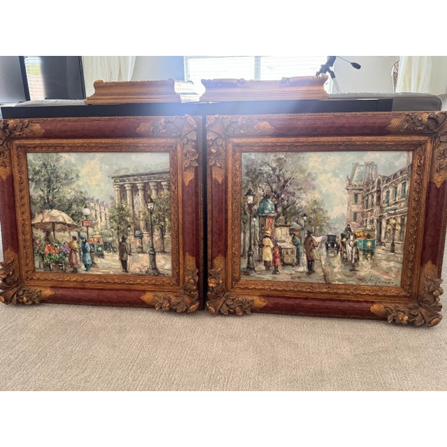 Mid 20th Century Pair of Ornately Framed M. Torrens Parisian Street Scene Oil Paintings For Sale - Image 4 of 12