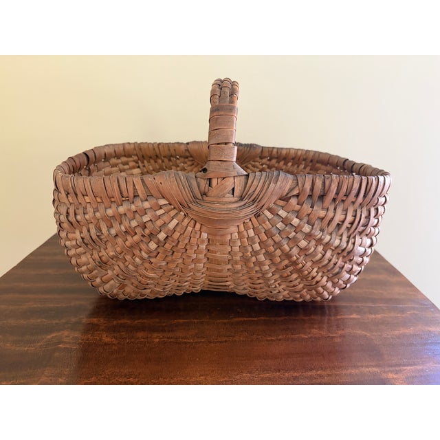 Late 19th Century American Oak Splint Basket With Wrapped Bentwood Handle For Sale - Image 10 of 12