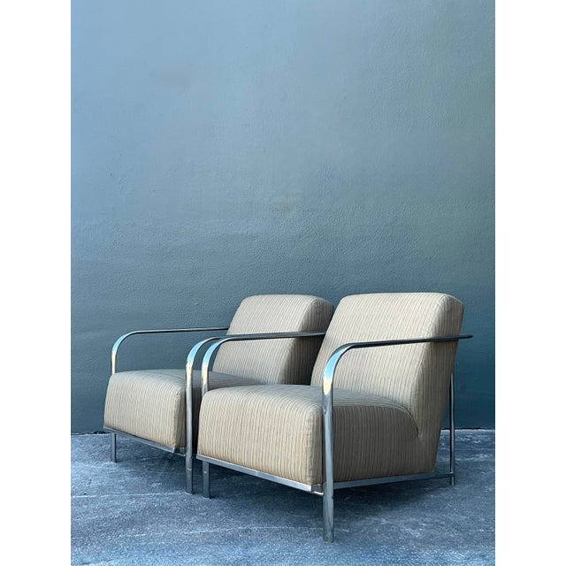 Vintage Boho Chrome Frame Lounge Chairs - A Pair For Sale - Image 4 of 12