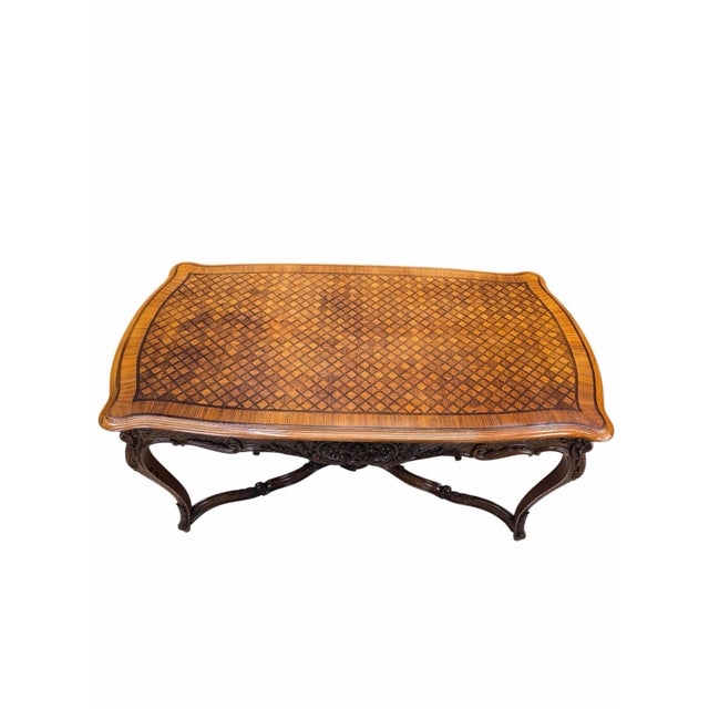 Wood Antique French Louis XV Style Parquetry Library Table For Sale - Image 7 of 8