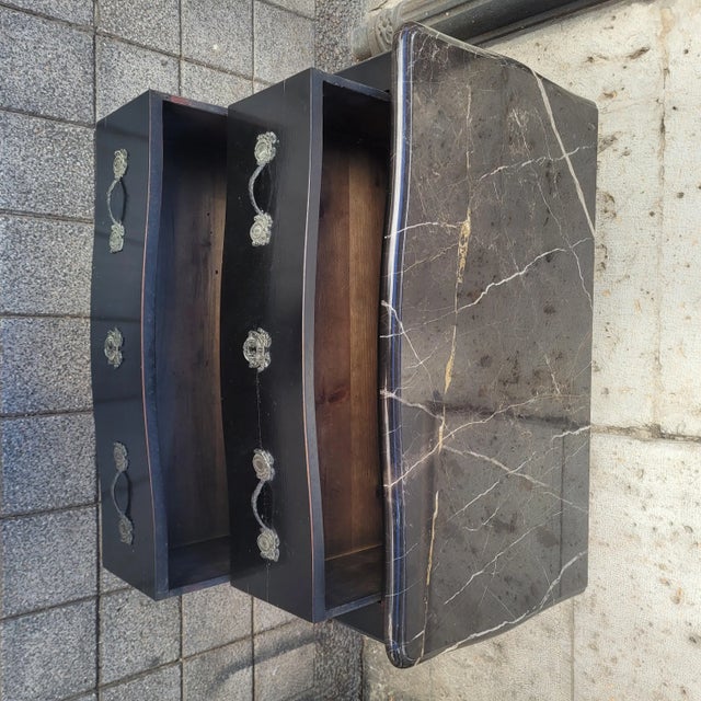 Vintage Louis XV-Style Chest of Drawers in Ebonized Wood and Marble, 1990s For Sale - Image 16 of 18