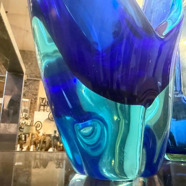 1960s Blue and Turquoise Heavy Murano Glass Huge Centerpiece by Flavio Poli For Sale - Image 6 of 18