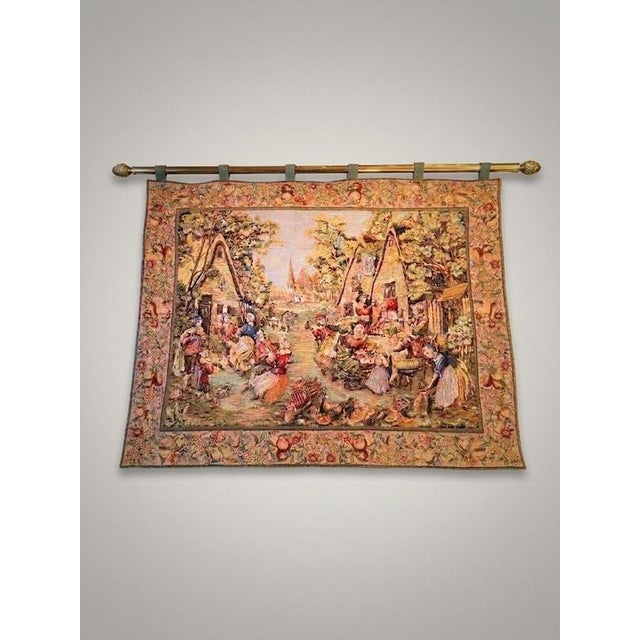2000 - 2009 Vintage French Fete Champetre Village Festival Tapestry For Sale - Image 5 of 5