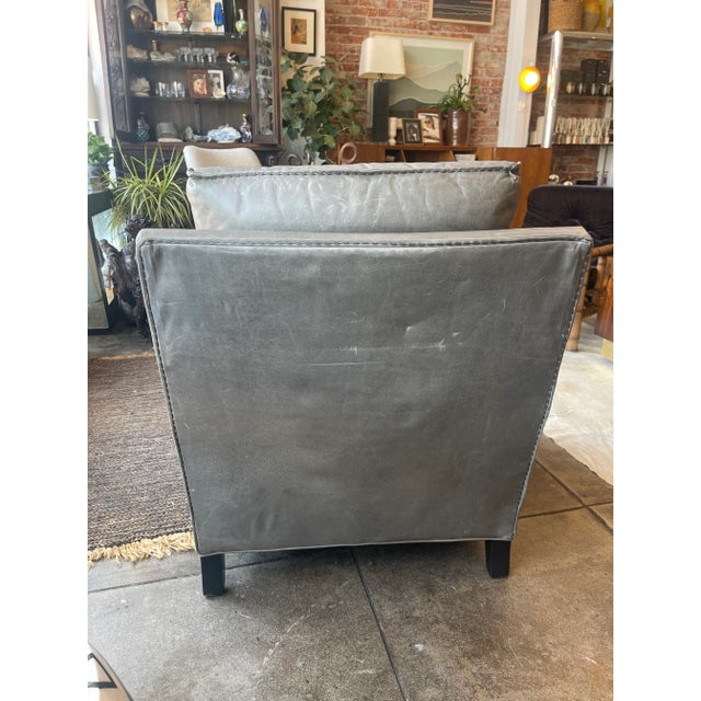 Gray Leather Arm Chair and Ottoman For Sale In Los Angeles - Image 6 of 9