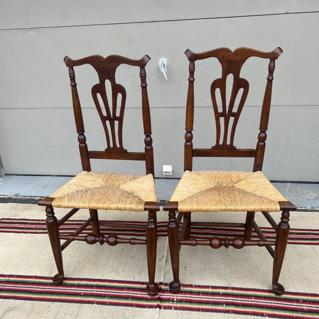 A Pair of Country Queen Anne Rush Seat Side Chairs, Hudson Valley of New York, Circa 1760’s For Sale - Image 12 of 12