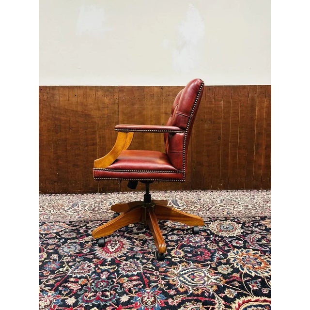 English Chesterfield Desk Chair in Red For Sale - Image 3 of 8