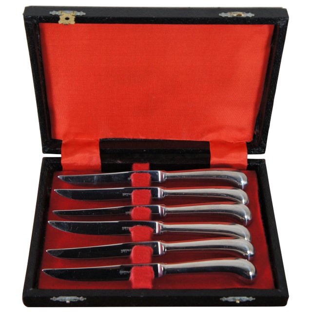 Vintage boxed set of six Hoffritz Sheffield silver plate and stainless fruit / table knives, with hefty handles....