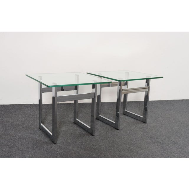 Mid-Century Modern Mid Century American Modern Side / End Tables in Chrome With Square Glass Tops For Sale - Image 3 of 15