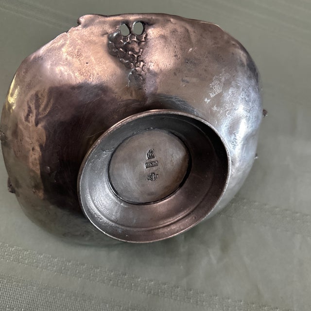 1960s 19th C. Nouveau Jugendstil Ornate Pewter Handled Basket Visiting Card Tray For Sale - Image 5 of 12