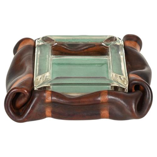 Italian Curved Leather and Crystal Glass Ashtray from Nova Tecno, 1950s For Sale - Image 14 of 14