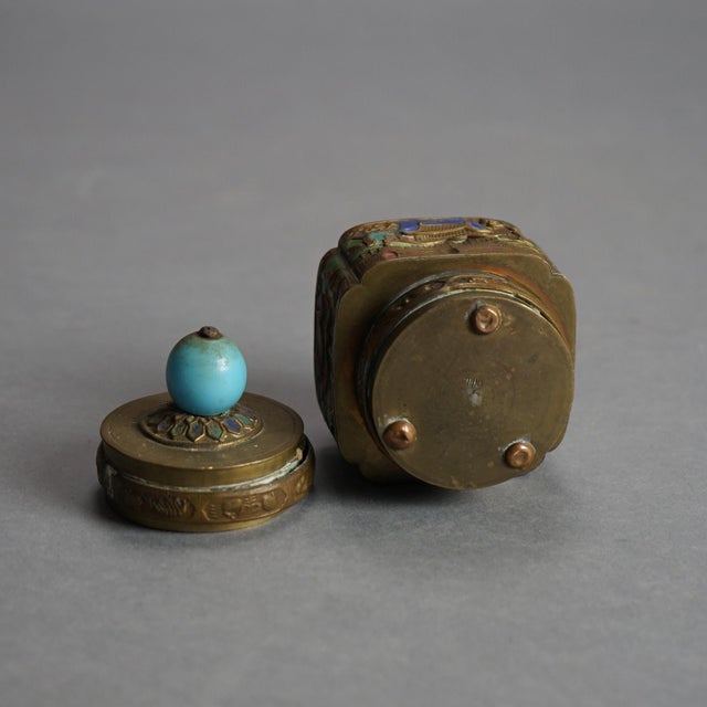 Bronze Antique Chinese Bronze and Enameled Scent Jars C1920 - Set of 6 For Sale - Image 8 of 12