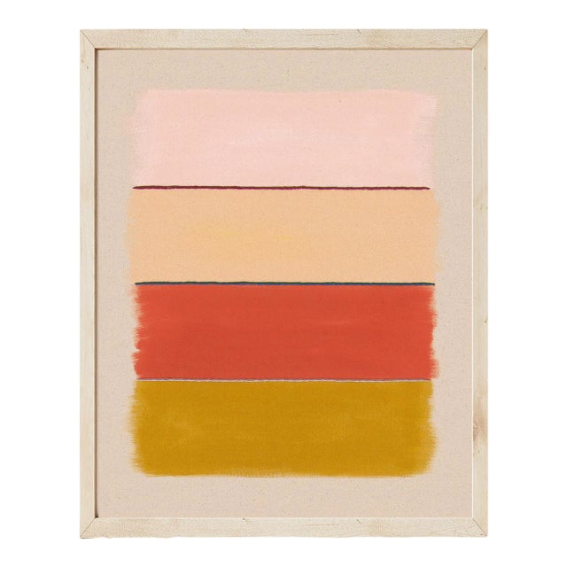Abstract Stripes Fine Art Print, Pink, Gold, Mustard Yellow, 30 X 24 Print in Wood Frame For Sale