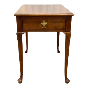 1980s Vintage Baker Queen Anne Burl Wood Side Table