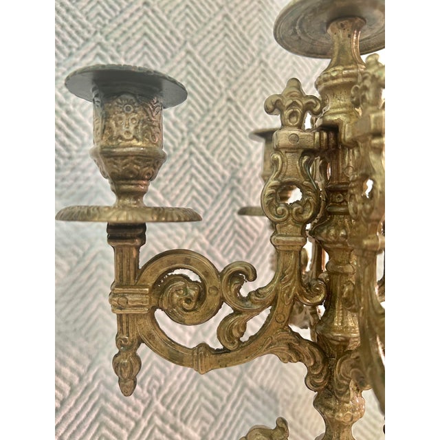 1930’s - 1950’s Pair of Continental Rococo Revival Griffin Handle Candelabra in Aged Gilt Metal For Sale - Image 9 of 12