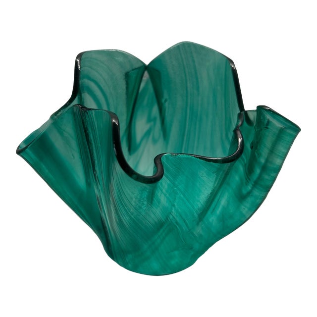 1980's Signed Petachenko Art Glass Green Vase For Sale