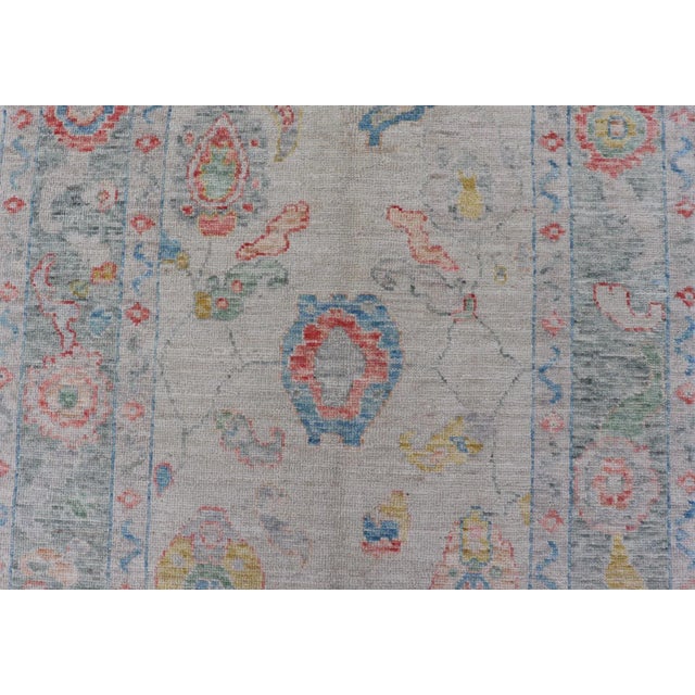 Modern All-Over Floral Oushak With Muted Background and Accent Colors For Sale In Atlanta - Image 6 of 13