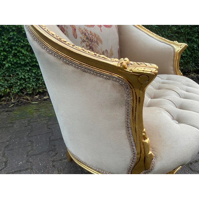 Gold c.1900 French Marquise Gold Beech Velvet Loveseat For Sale - Image 8 of 13