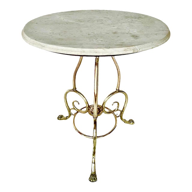 1970s Italian Brass Accent Table With Marble Top For Sale
