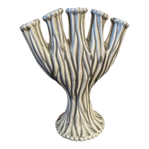 Mid Century Modern Gray and White Ceramic Five Finger Tulipiere Vase