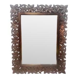 Large Vintage Carved Wood Floral Wall Mirror For Sale