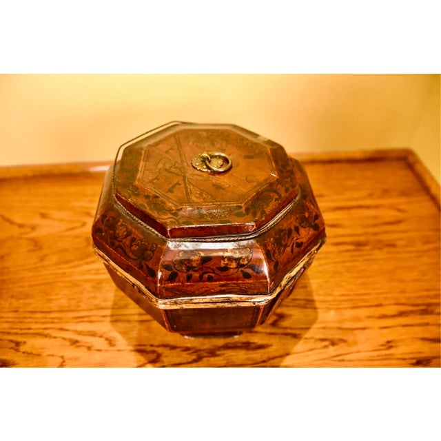 Chinese Antique Chinese Lacquered Wooden Lidded Storage Vessel For Sale - Image 3 of 7