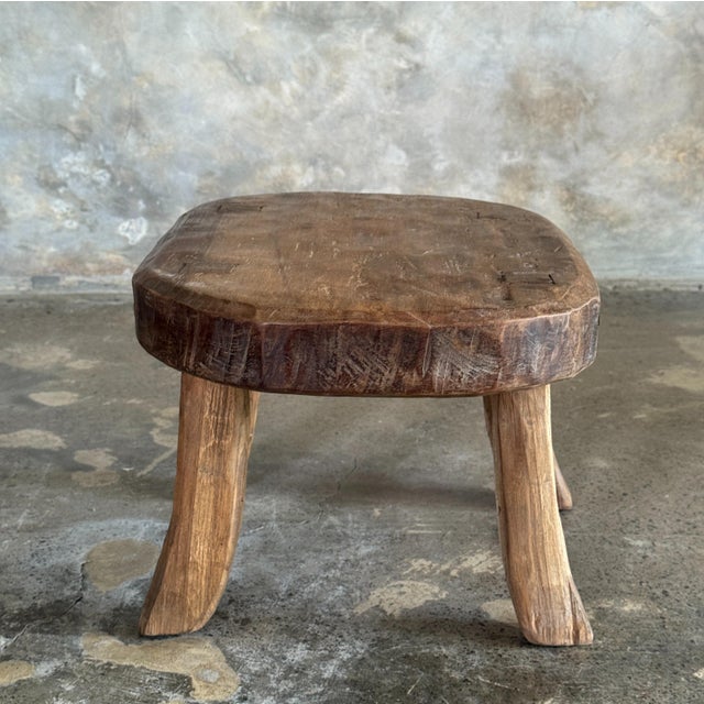 Small Wabi-Sabi Oval Teak Occasional Stool For Sale - Image 12 of 18