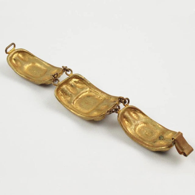 French Designer Willy Gilt Bronze, Green Enamel Link Bracelet For Sale - Image 4 of 8