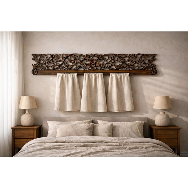 Vintage Indian Boho Carved Wood Fabric Hanger For Sale In Los Angeles - Image 6 of 6