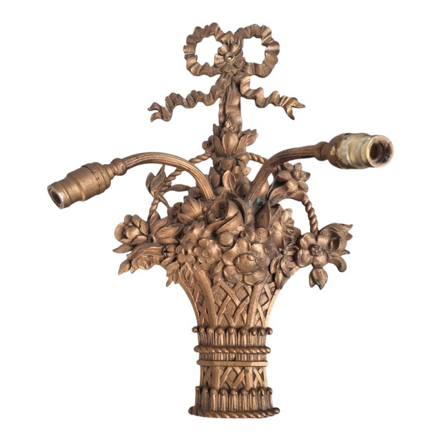 19thc XL French Louis XVI Bronze 2 Light Floral Basket Wall Sconce For Sale