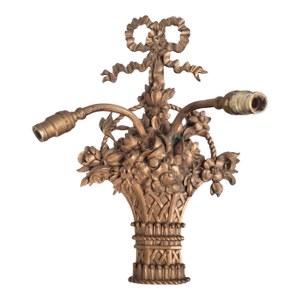 19thc XL French Louis XVI Bronze 2 Light Floral Basket Wall Sconce