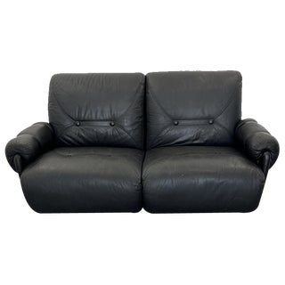 Modular Leather Black Sofa, 1960s For Sale