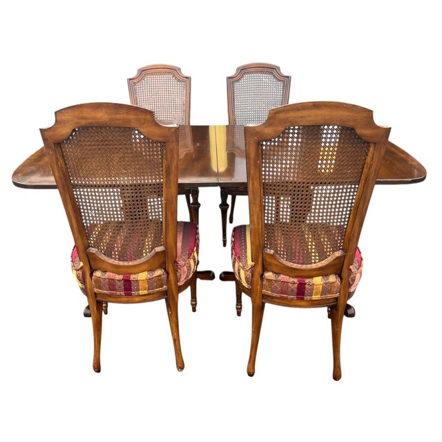 1970s Classic Vintage Dining Table and Four Cane-Back Chairs For Sale - Image 5 of 9