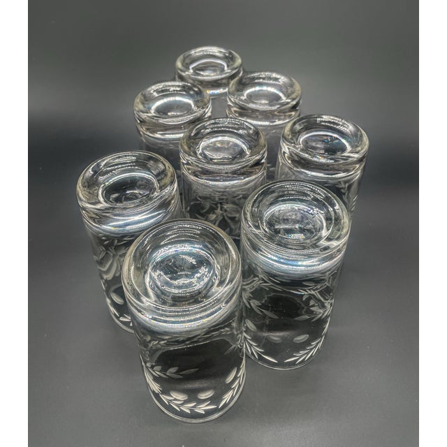 Vintage Federal Glass Floral Etched Barware Service for 8 - 32 Piece For Sale - Image 9 of 12