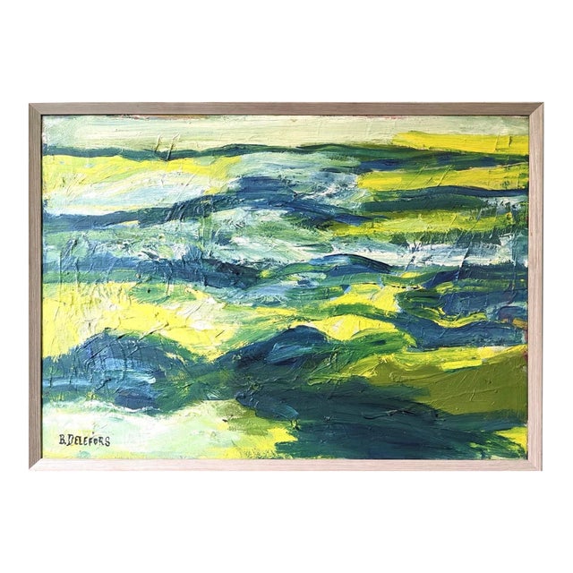 Mid-Century Modern Swedish "Waves" Vintage Abstract Oil Painting, Framed For Sale