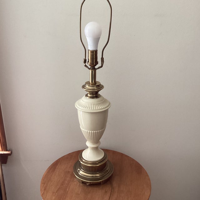Vintage Rare Ethan Allen Art Deco Brass and Enamel Urn Table Lamp Footed Base For Sale - Image 10 of 12