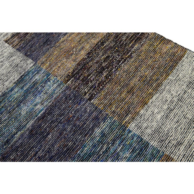 Modern Apadana's Safi Collection Handmade Earthy Tone Abstract Designed Wool Rug For Sale - Image 9 of 11